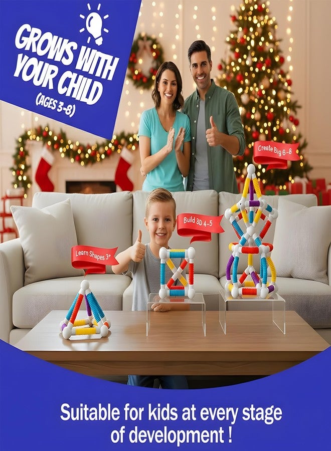 ROHSCE Flexible Magnetic Tubes for Kids - 66 PCS STEM Learning Builder Set, Snap & Shape Creative Structures - Image 2